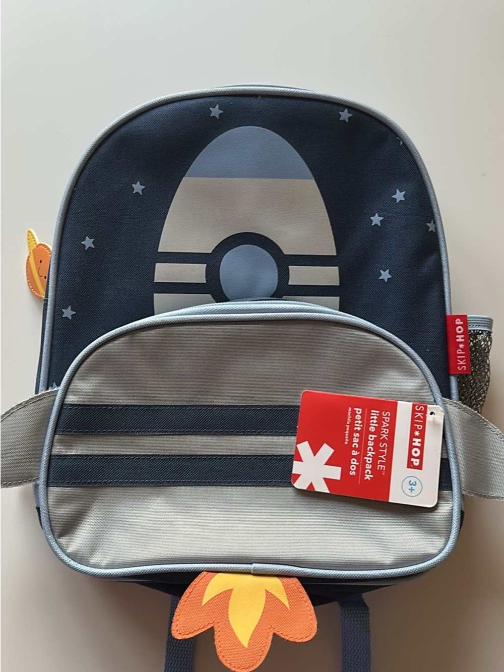 Skip Hop Navy and Light Gray Rocket Backpack with Flame Detail